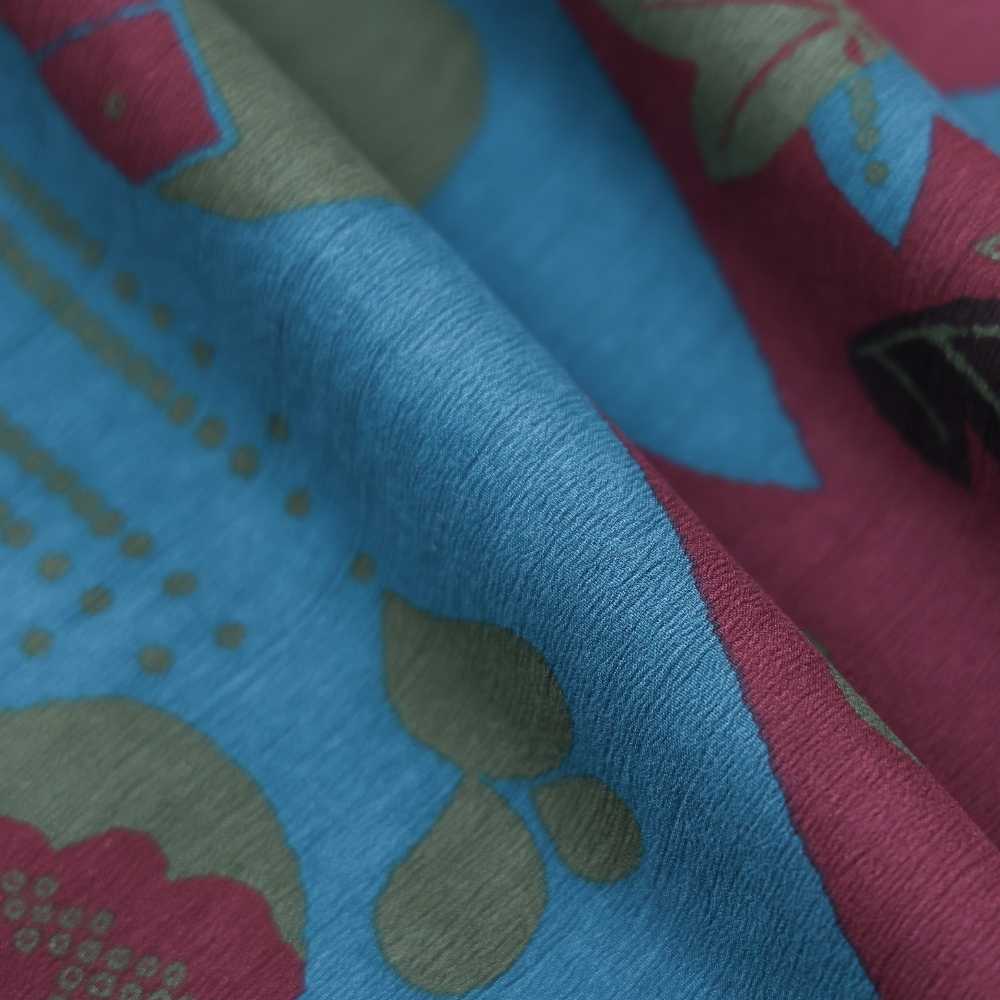 綿縮緬の洗える木綿着物『復刻辻ヶ花』青緑×葡萄。ひでや工房×もたはん