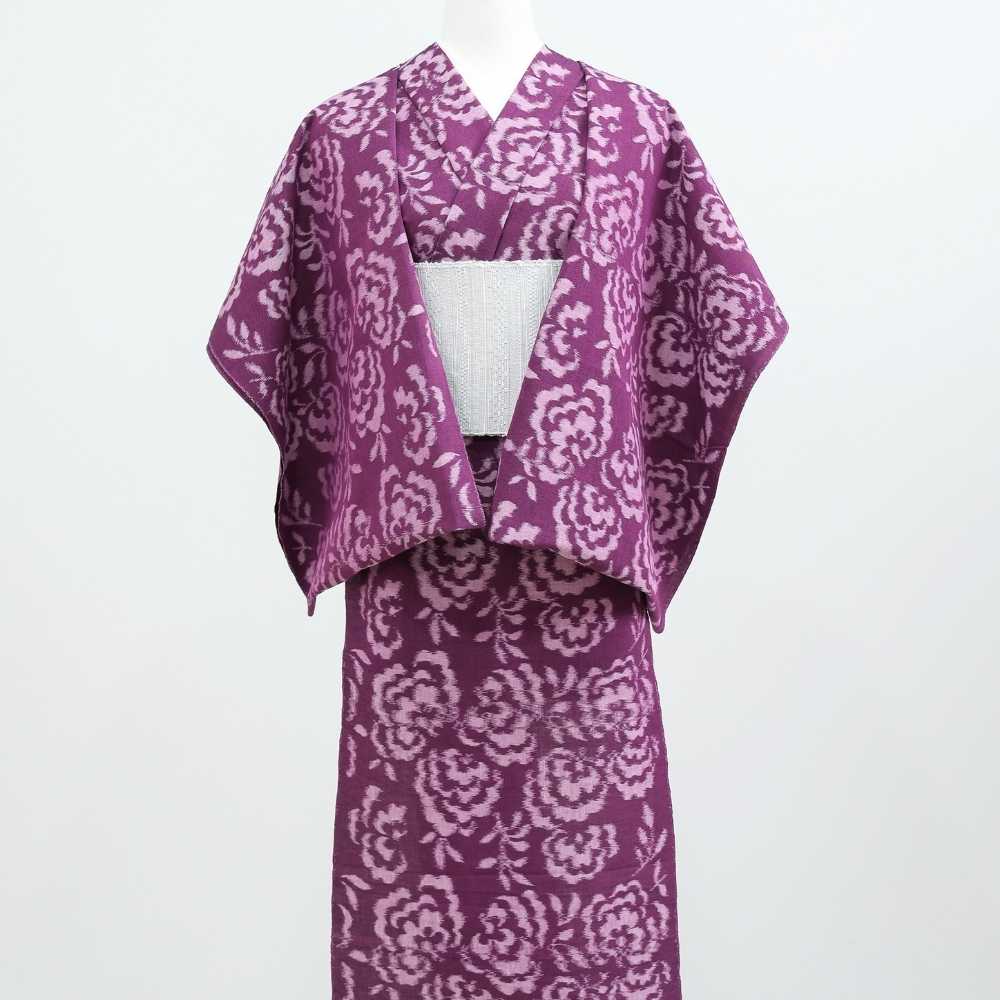 久留米絣｜野村織物「コットンフラワー」あずきパープル｜木綿着物