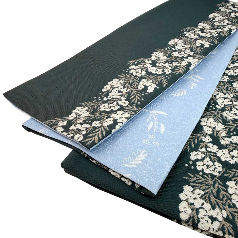 両面半幅帯｜リバーシブル帯｜緑｜花柄｜鳥柄｜普段着きものもたはん｜コレカラキモノ