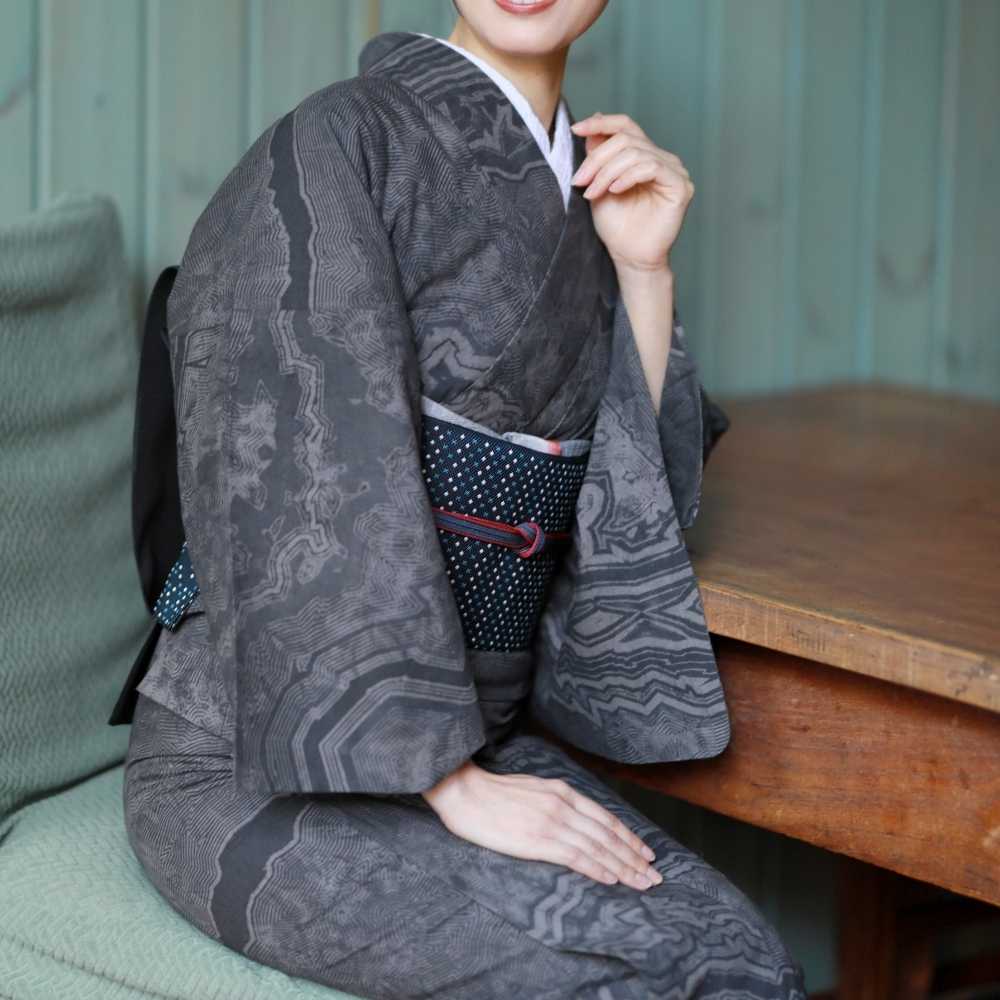 洗える綿麻着物|板締め絞り|コレカラキモノ企画室