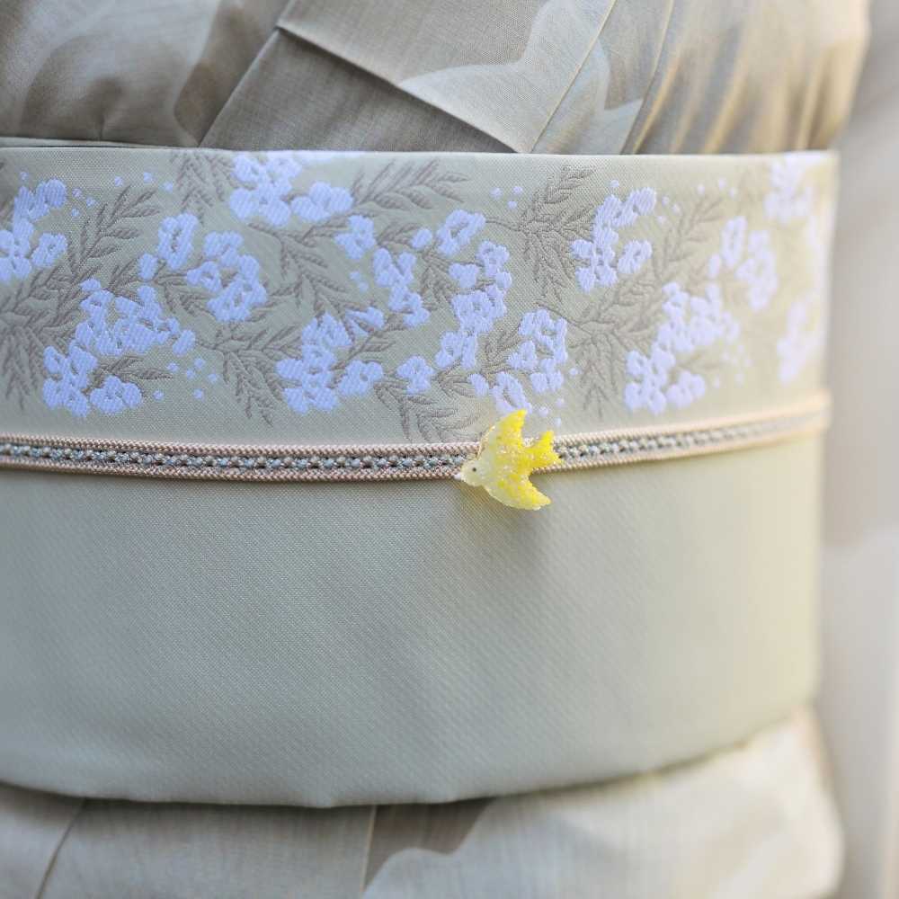 両面半幅帯|リバーシブル帯|アイボリー|花柄|鳥柄|普段着きものもたはん|コレカラキモノ