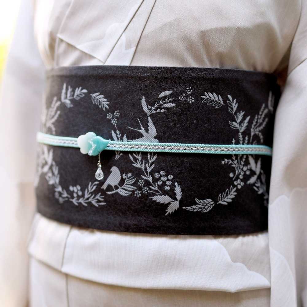 両面半幅帯|リバーシブル帯|アイボリー|花柄|鳥柄|普段着きものもたはん|コレカラキモノ