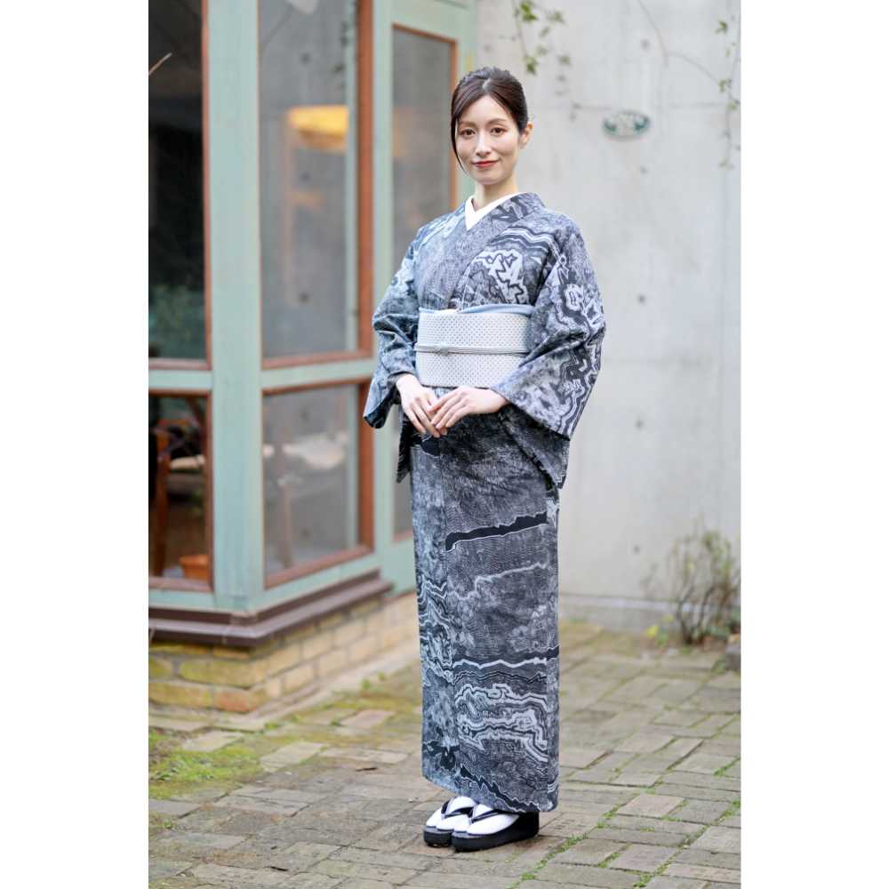 洗える綿麻着物|板締め絞り|コレカラキモノ企画室