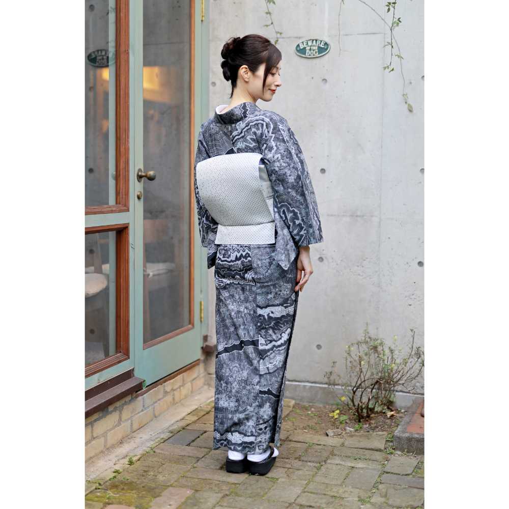 博多八寸帯「雨音」月白｜コレカラキモノ企画室｜普段着きものもたはん