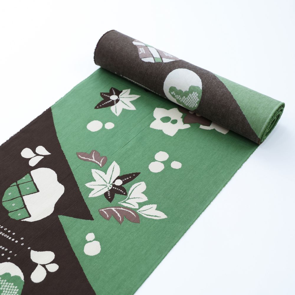 復刻辻ヶ花 若草茶の色柄 若草色と茶色の木綿着物