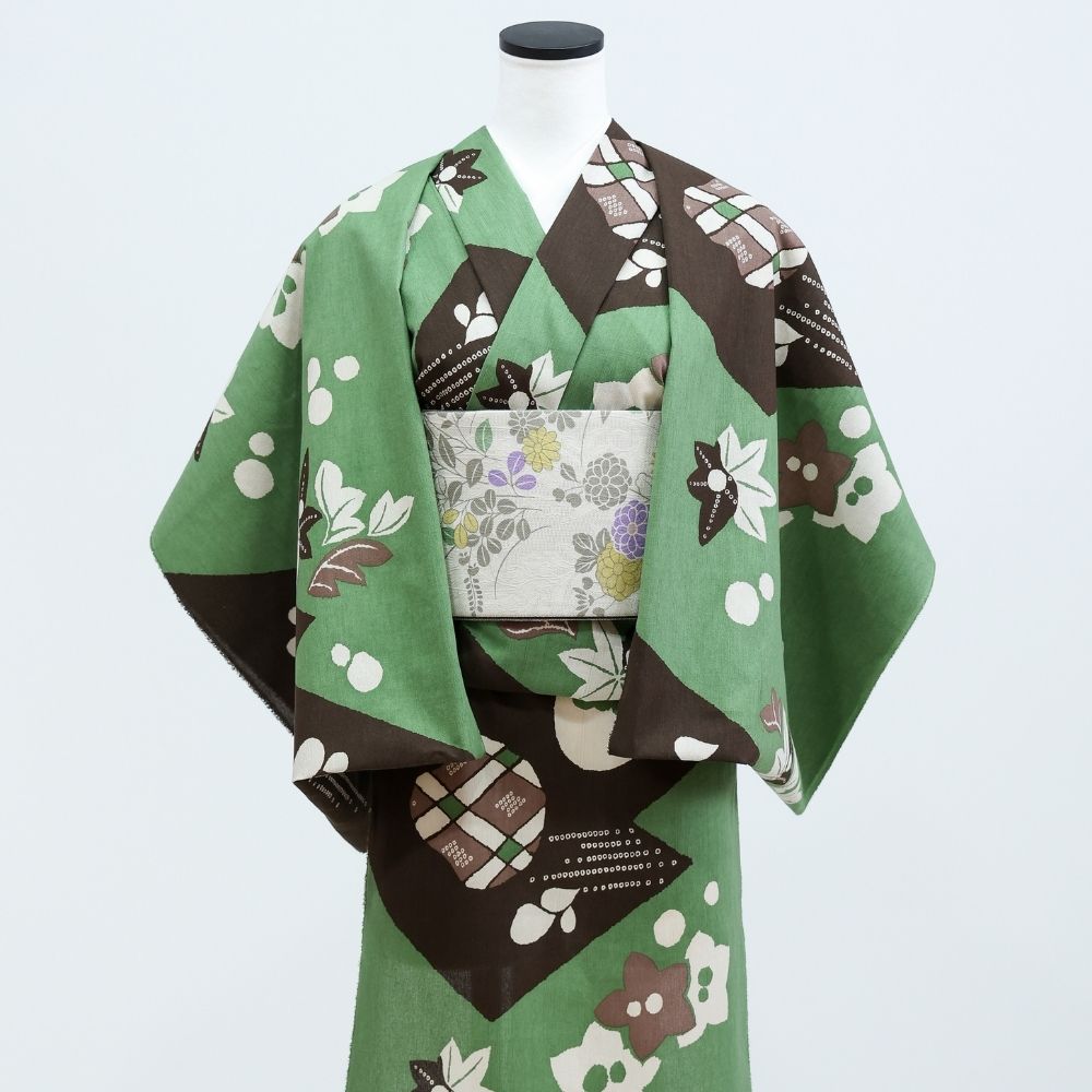 復刻辻ヶ花 若草茶 洗える普段着きもの ひでや工房
