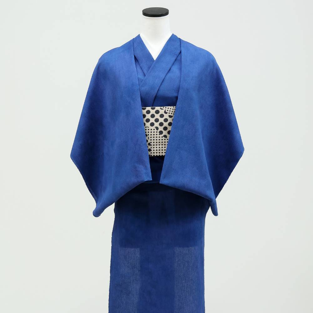 青と紫の濃淡が美しい綿縮緬ムラ染め 彩睡蓮 瑠璃の池